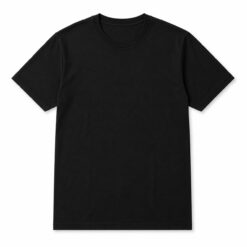 Plain black cotton crew neck t-shirt with ribbed collar and short sleeves