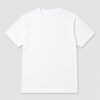 Plain white cotton crew neck t-shirt with ribbed collar and short sleeves