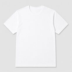 Plain white cotton crew neck t-shirt with ribbed collar and short sleeves