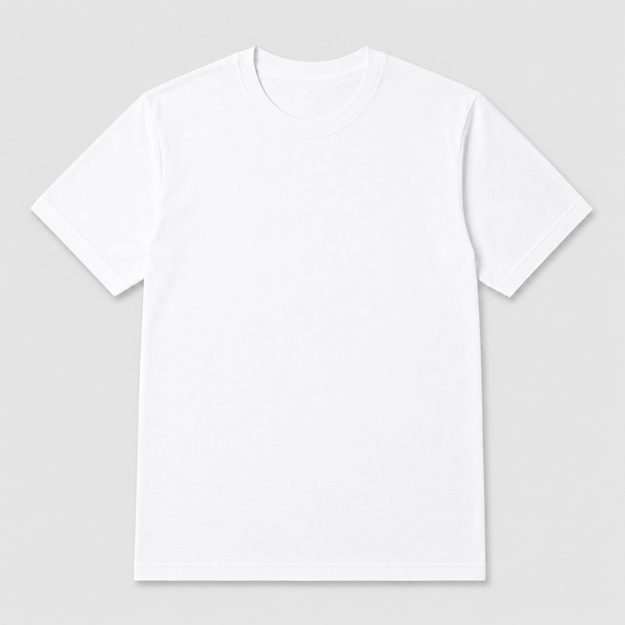 Plain white cotton crew neck t-shirt with ribbed collar and short sleeves
