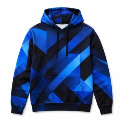Pullover hoodie with all over blue and black sublimated geometric print