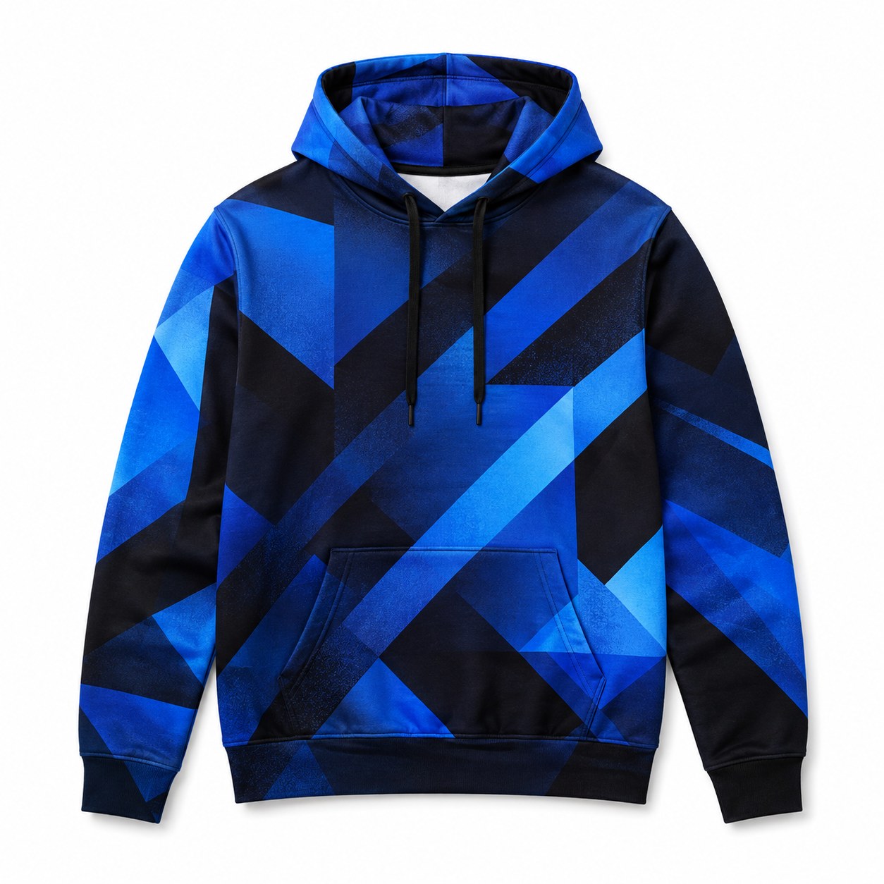 Pullover hoodie with all over blue and black sublimated geometric print