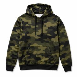 Pullover hoodie with all over olive green camo sublimated print