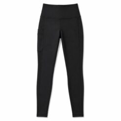 Women's black high waisted gym leggings with side pocket and flat seams