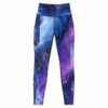 Women's gym leggings with all over blue and purple sublimated abstract print